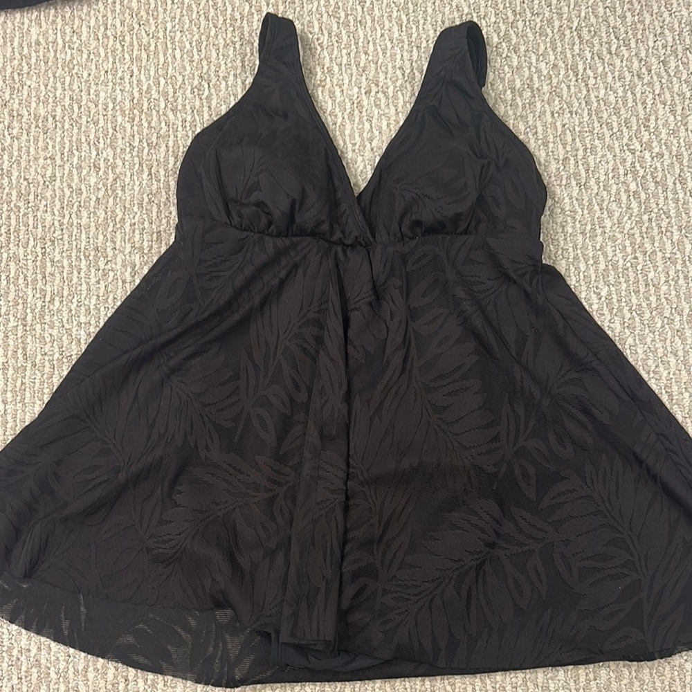 Black One piece swim suit with Leaf Pattern